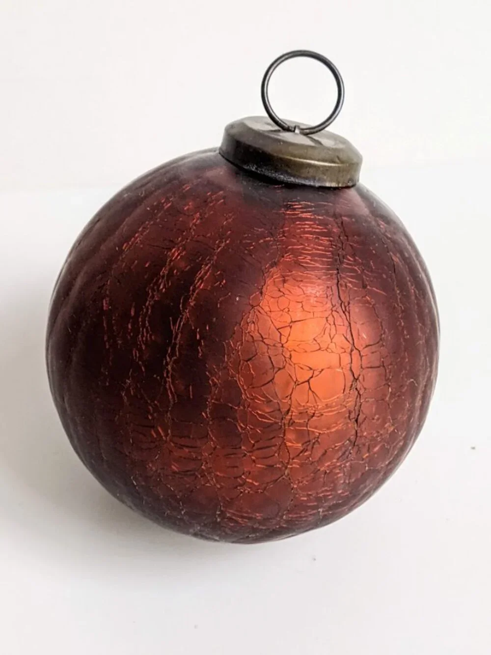 Vintage Brownish Red Crackle Mercury Glass Ornament Ball 3.75